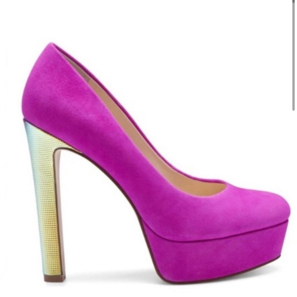 Jessica Simpson Hot Pink Suede Platform Pumps with Metallic Gold Heel
